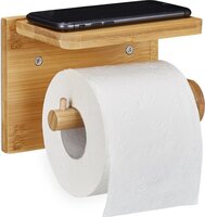 Merkloos Relaxdays Toiletrolhouder met Plankje - Hout - Lichtbruin