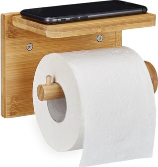 Merkloos Relaxdays Toiletrolhouder met Plankje - Hout - Lichtbruin
