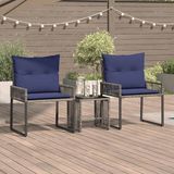 vidaXL - Poly Rattan Lounge Set - 2-Seater - Grey & Navy Blue
