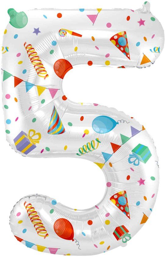 Folat Folieballon Cijfer 5 Joyful Party - 86 cm