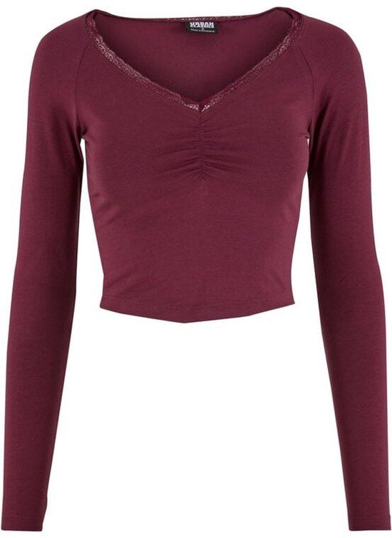 Urban Classics Ladies Short Lognsleeve Lace Shirt Dames Shirt met lange mouwen - bordeaux - XL