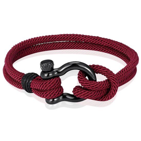LGT JWLS LGT Jewels Nautische heren armband Paracord Edelstaal Anker Bordeaux-21cm