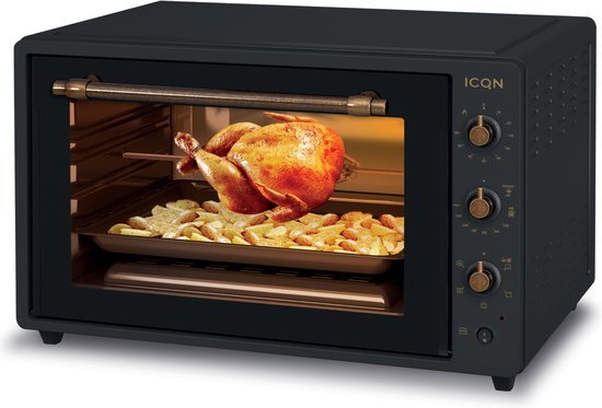 ICQN XXL Vrijstaande Retro Oven - 60 Liter - Rustiek Design - Heteluchtoven - Grill & Rotisseriefunctie - 4 insteekniveaus - Vintage