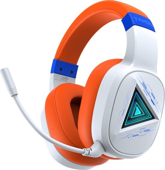 TAIDU THS320Pro - 2.4GHz Draadloze Gaming Headset - Bluetooth koptelefoon - met microfoon - Geschikt voor PS4/PS5, Nintendo Switch - Multiplatform - Wit Oranje