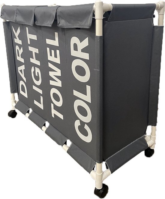 Lowander wasmand met deksel 120 liter - Wassorteerder 4 vakken op wieltjes - Dark | Light | Towel | Color|