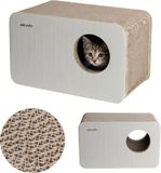 Peluvio Boxel Kartonnen Krabmeubel voor Katten, Krabkarton Duurzaam Golfkarton, Kattenhuis met Schuilplek, Rustplek en Kraboppervlak, Lichtgewicht Krabbed voor Binnenkatten, Slapen, 50x27x30 cm, Beige