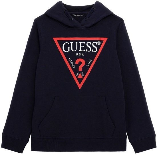 Guess Junior Hoodie Blauw Katoen Fleece Capuchon Logo 8 jaar