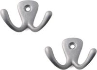 Merkloos Kapstokhaken luxe - 2x - dubbele haak - aluminium - zilver - 4,2 x 5,0 cm - garderobe - ophang haken - jashaken