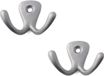 Merkloos Kapstokhaken luxe - 2x - dubbele haak - aluminium - zilver - 4,2 x 5,0 cm - garderobe - ophang haken - jashaken