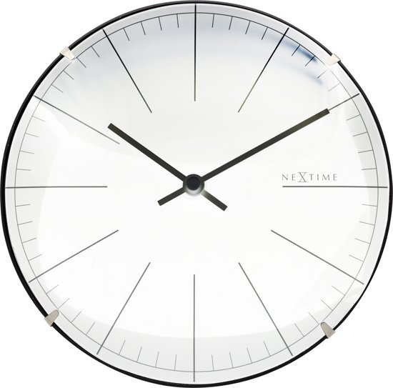 NeXtime Big Stripe Mini Dome - Tafelklok / Wandklok - Rond - Gebold Glas en Kunststof - Stil uurwerk - Ã˜ 20 cm- Wit