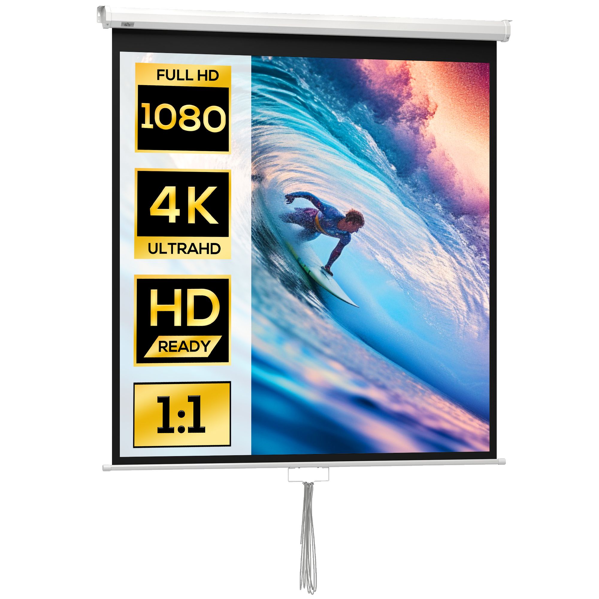 HOMCOM Draagbaar projectiescherm 85 inch 1:1 formaat voor binnen en buiten thuisbioscoop terras 146 x 146 cm wit