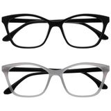 OPULIZE KAT Leesbril - 2-Pack - Kattenoog Montuur - Zwart, Grijs - Heren & Dames - Veerscharnieren - RR59-17 - +3.00