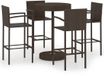 vidaXL 5-delige Tuinbarset Poly Rattan Bruin