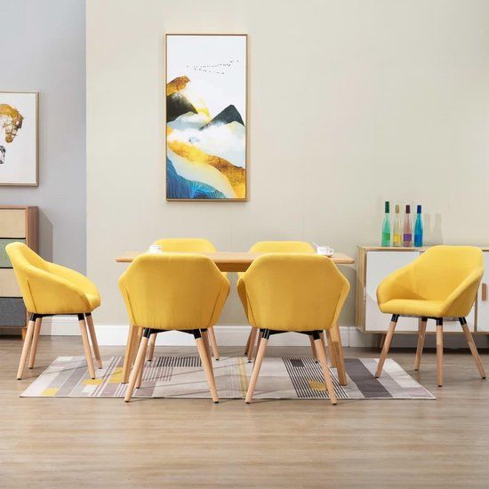 vidaXL Eetkamerstoelen 6 stuks stof geel
