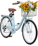 VEVOR Cruiser Bike Beach Bike met Mand 66cm Banden 7 Versnellingen Verstelbaar Blauw
