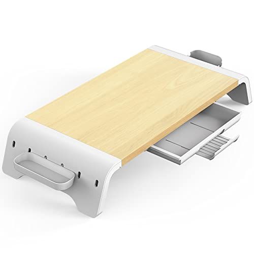 Fenge Monitor Stand - Hout - PC Laptop Computer Screen Stand met lade, Monitor Printer Riser voor bureaus met telefoonhouder, beweegbare dozen, Max belasting: 25 kg, 52X23.5X8.9cm, eiken G04A1521C