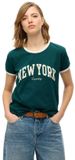 Superdry - Athletic Essential Ringer T-shirt Dames - Korte Mouw - Ronde Hals - Katoen - Regular Fit - Dark Pine Green
