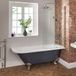 Hudson Reed Elton Baignoire îlot rétro d'angle droit – Gris pierre – 168,5 x 75 cm – Pare-baignoire chromé – Pieds chromés