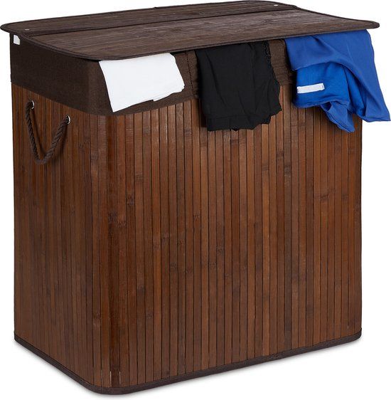 Relaxdays wassorteerder - 40L - 3 vakken - bamboe - bruin