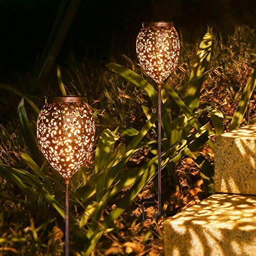 JOYCREATOR Metalen solarlampen voor buiten, 2 stuks zonnelampen voor buiten, tuin met IP65 waterdicht, warmwit, LED oosterse zonnelampen tuin terras balkon decoratie