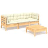 vidaXL 4-delige Loungeset met Crèmekleurige Kussens Grenenhout