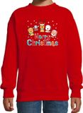 Bellatio Decorations Foute kersttrui / sweater dierenvriendjes Merry christmas rood voor kinderen - kerstkleding / christmas outfit 170/176