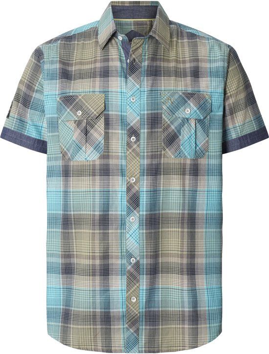 Jan Vanderstorm heren overhemd met korte mouwen, geruit, casual, turquoise, 3XL