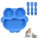 Alyvisun Uil Siliconen Zuigbord voor Baby, Peuter Bestek met 3 Lepel Vork Anti-Slip Afwenborden Voedingsgescheiden Borden Set voor Kinderstoel Dienblad (Blauw)