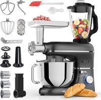 Fentic Küchenmaschine - 2000W - Küchenroboter - Food-Prozessor - 6,2L Rührschüssel - Inkl. Fleischwolfaufsatz, Mixaufsatz und zusätzlichem Zubehör - Schwarz