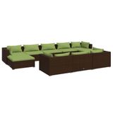 vidaXL 9-delige Loungeset met Kussens Poly Rattan Bruin