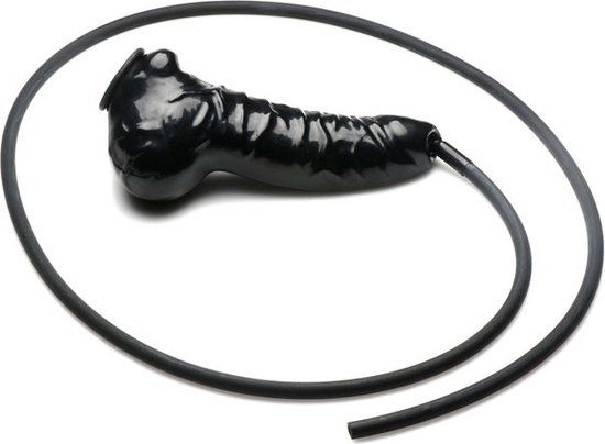 Master Series Guzzler Realistische Latex Penis Sleeve Met Slang - Zwart