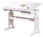 Bureau en bois massif de pin, blanc rosé, avec plateau réglable en hauteur et inclinable