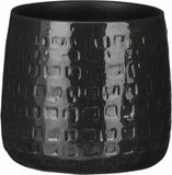 Mica Decorations Plantenpot Floyd - keramiek - zwart - D17 x H15 cm - uniek relief patroon
