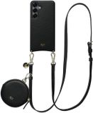 AVY Leren Hoesje geschikt voor Samsung Galaxy S25 / S24 | Met Koord en Mini Telefoontasje | Compatibel met MagSafe | Leather Case met 130CM Koord & Pouch | Long Leather | Zwart