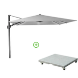 Challenger T² Glow parasol à voile | 300x300cm avec pied de parasol Rocca 90kg | Gris clair