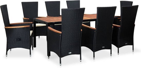 vidaXL 9-delige Tuinset poly rattan acaciahout zwart