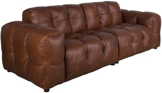 Dutchbone Hackman 3-zitsbank Leer Chocolade Bruin
