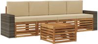 vidaXL - Bank loungeset - 4 zitplekken - Massief acaciahout - Natuurlijk en beige