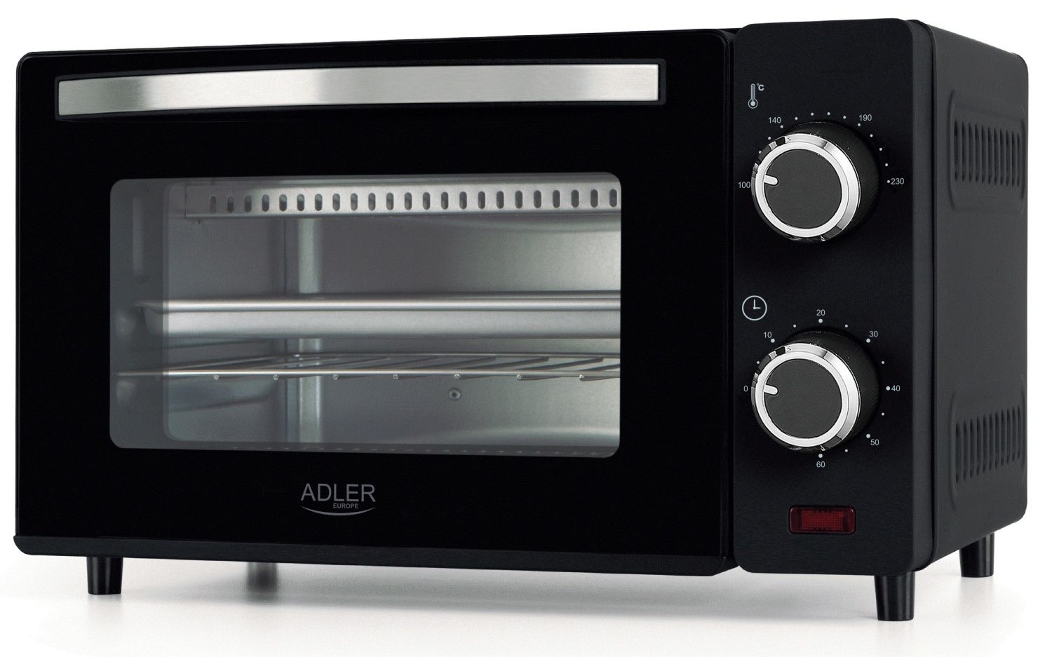 ADLER 9L compacte elektrische oven met temperatuurregeling, timer en roestvrijstalen kachels, model AD6032