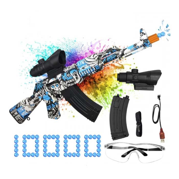 Csnoobs Elektrische Gel Blaster met 10 000 Balletjes - AK47 Model Water Speelgoed Pistool Geweer Blauw