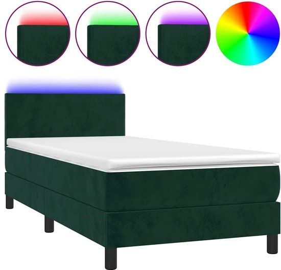 vidaXL Boxspring met matras en LED fluweel donkergroen 100x200 cm