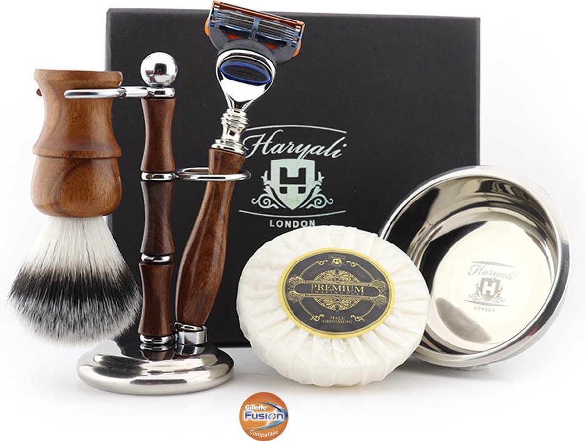 Haryali London Compleet Shaving Set In Hout & Metaal. Cadeau voor Hem (Wooden Shaving Set)