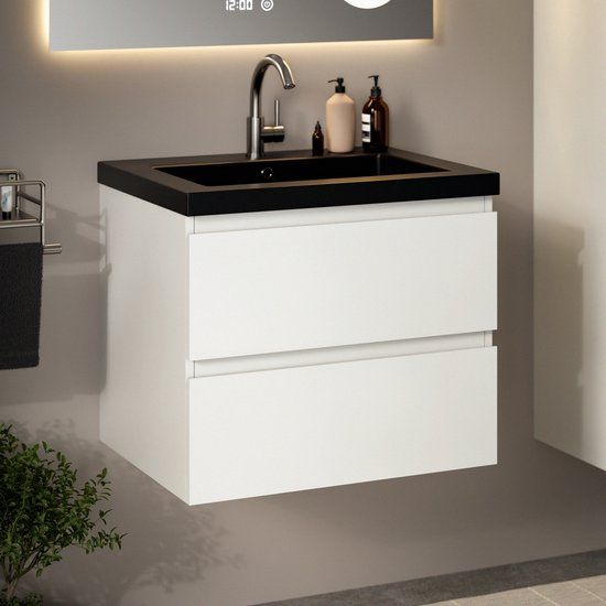 Mirlux Badkamermeubel Glanzend Wit 60 cm - Wastafel Zwart