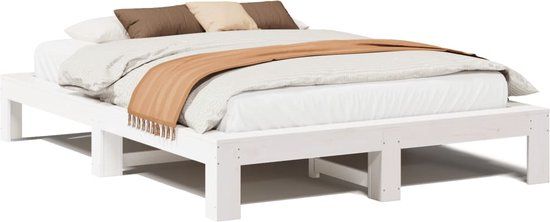 vidaXL Bedframe Massief Grenenhout Wit 140x200 cm