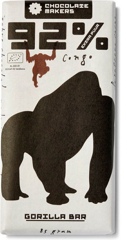 Chocolatemakers Gorilla bar extra puur 92% bio (85g)