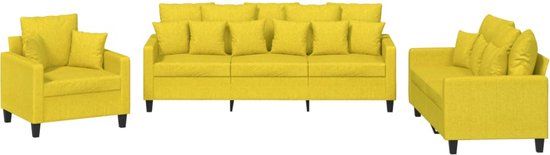 vidaXL 3-delige Loungeset met kussens stof lichtgeel