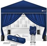 Tillvex Paviljoen, 3 x 3 m, waterdicht, pop-upvouwtent, in hoogte verstelbaar, tuintent, uv-bescherming 50+, partytent met tas (blauw, met 4 zijpanelen)