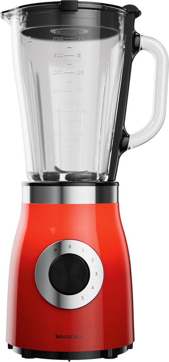 Silvercrest Blender - Ideaal voor Shakes, Smoothies, Crushed Ice etc. - Vermogen: 600 W - Inhoud Mengkan: 1,75 L - Snelheden: 5 + Pulse Functie - Glazen Blenderkan - Pulsfunctie