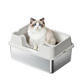 Garvee Kattenbak van roestvrij staal, 60 x 40 x 27 cm, groot, halfgesloten kattenbak met hoge rand, spatwaterdicht, gemakkelijk te reinigen en geurremmend, ideaal voor grote en middelgrote katten, wit