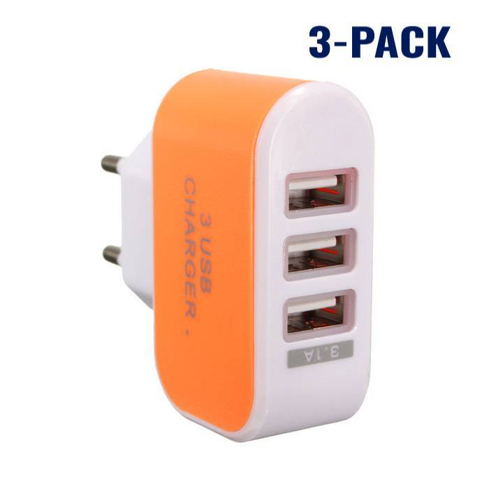 Stuff Certified 3-Pack Triple 3x USB Port iPhone/Android Muur Oplader Wallcharger AC Thuis Oranje